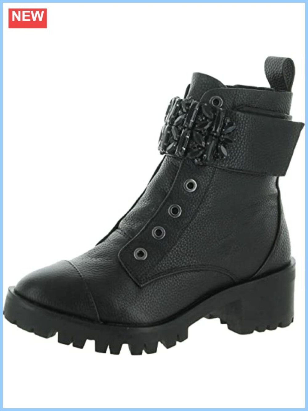 Lug Sole Combat Bootie Rhinestone Embellished Memory Foam